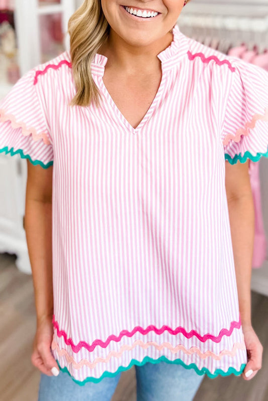 Pink Striped RicRac Blouse LT