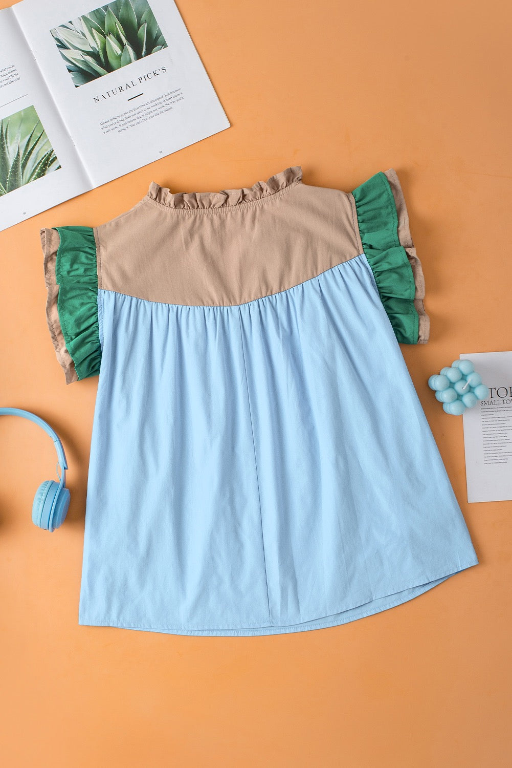 Blue Ruffle Sleeve Blouse LT