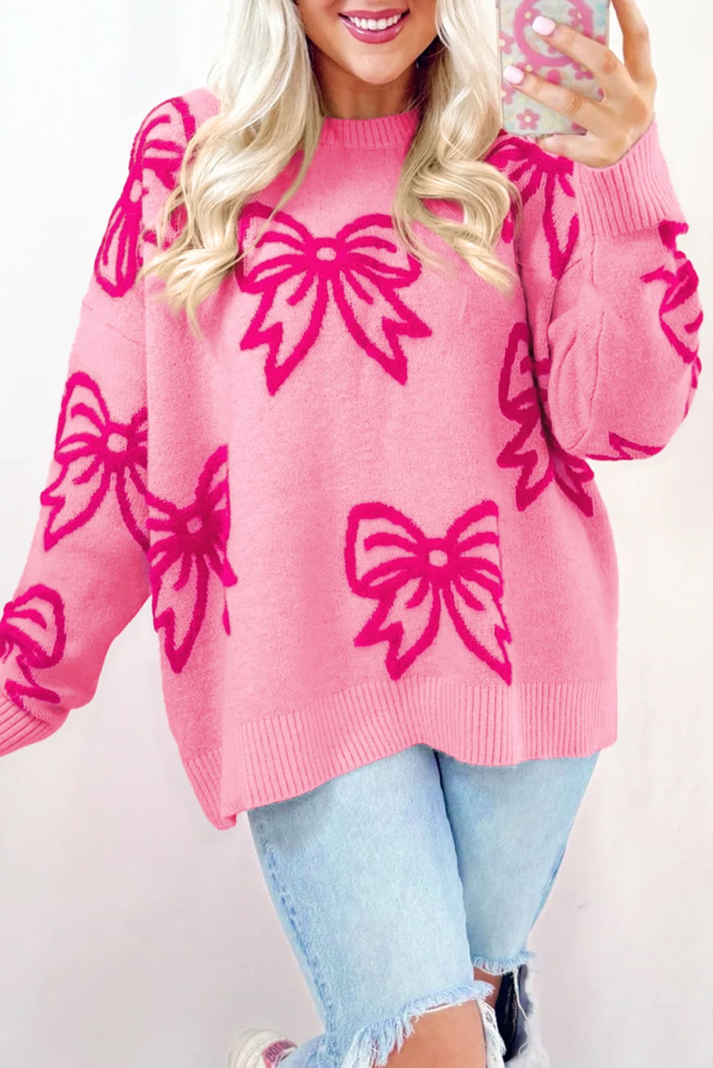 Pink Bow Pattern Sweater LT