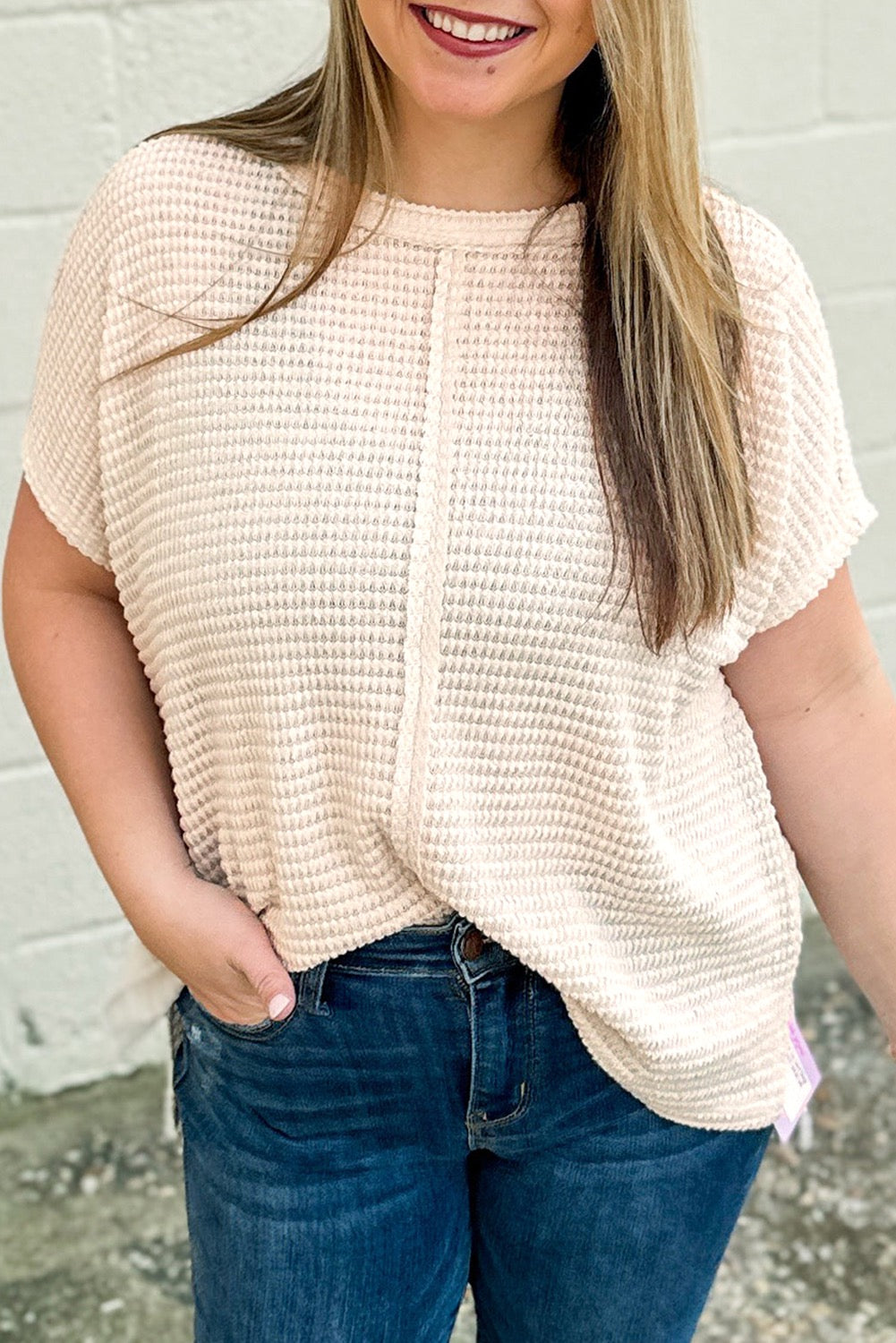 Beige Waffle Plus Size Top LT