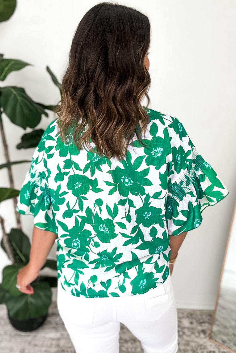 Green Floral Ruffle Sleeve Blouse March.