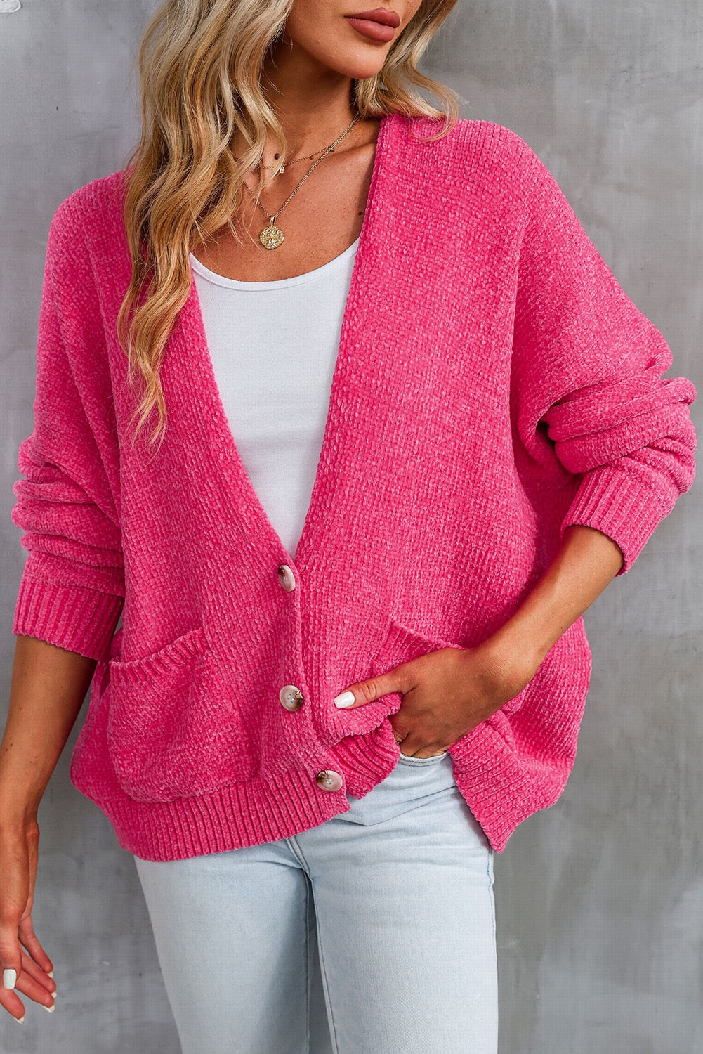 Pink Button Cardigan LT