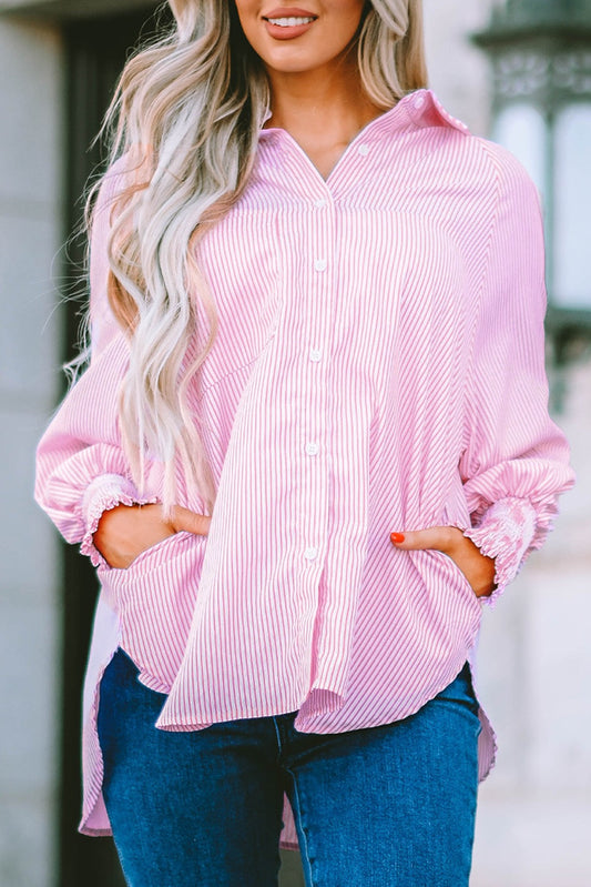 Pink Smocked Boyfriend Shirt LT