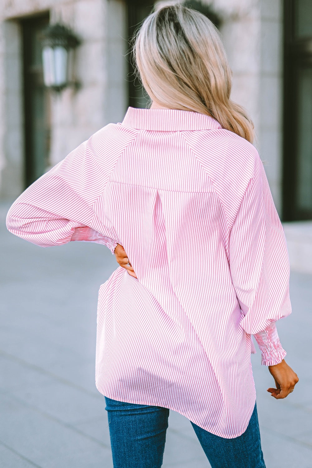 Pink Smocked Boyfriend Shirt LT