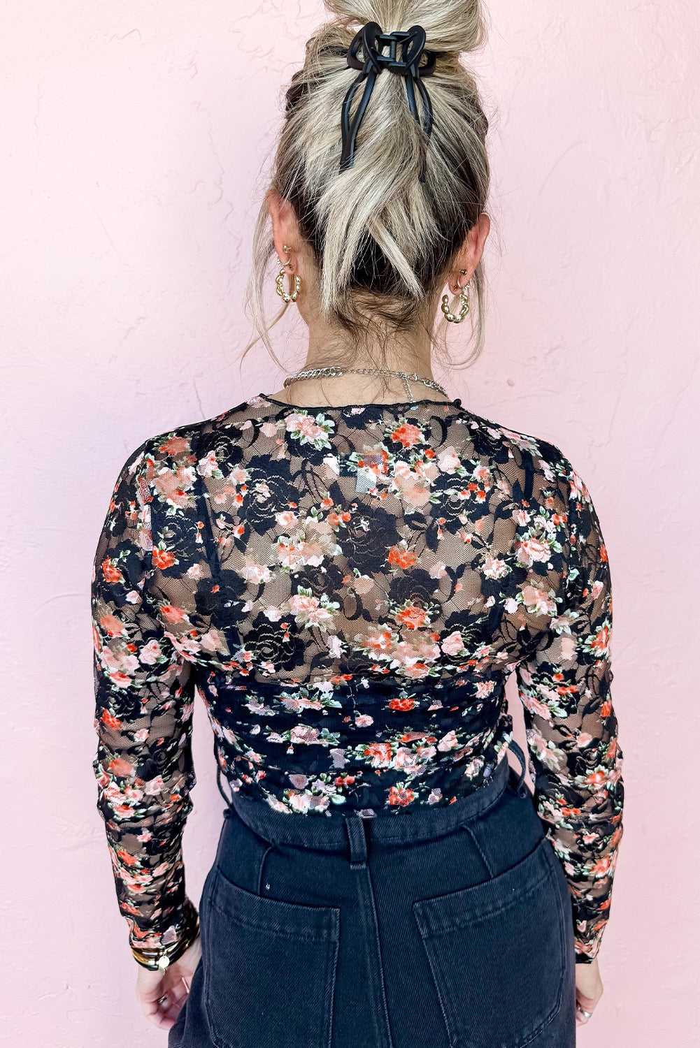 Black Floral Mesh Top LT