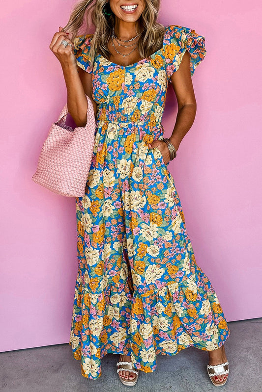 Blue Floral Cutout Jumpsuit LT