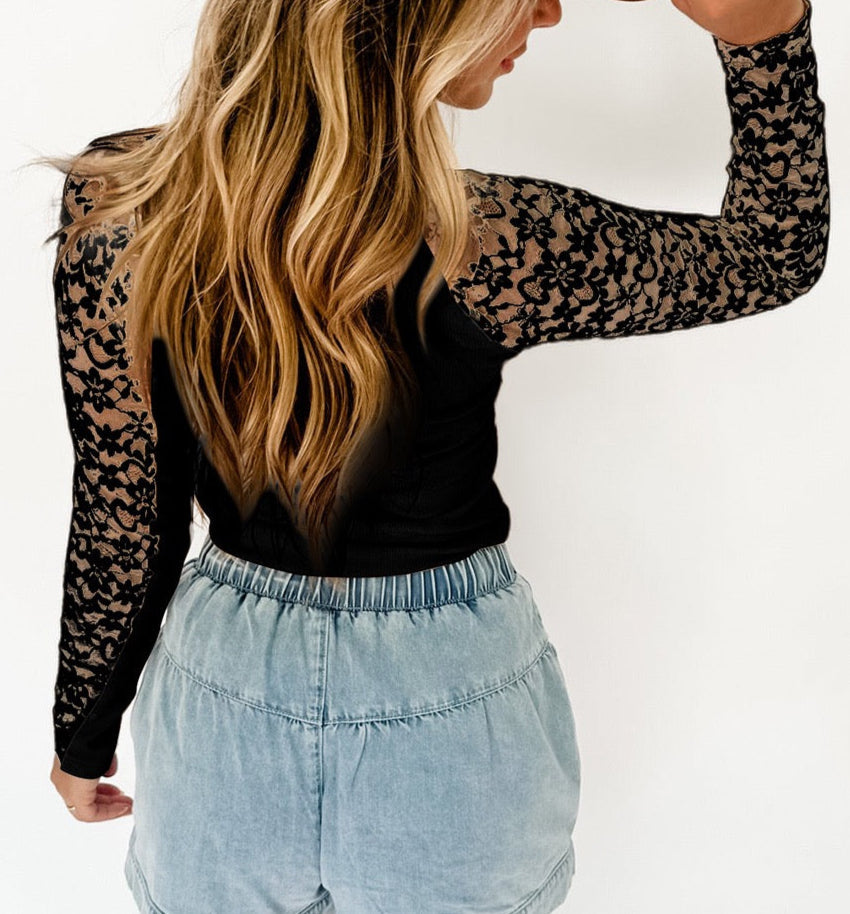 Black Lace Sleeve Top LT