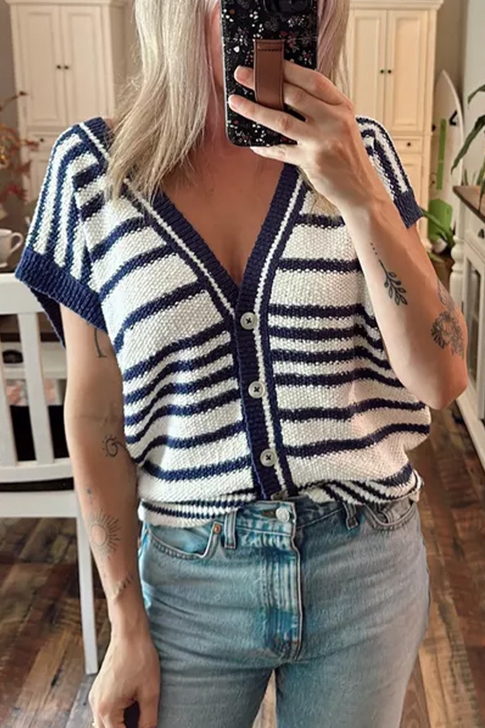 Blue Stripe Buttoned Sweater Vest LT