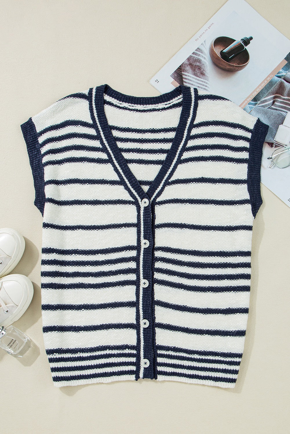 Blue Stripe Buttoned Sweater Vest LT