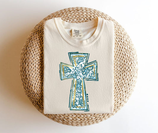 Blue and Green Floral Cross TEE.