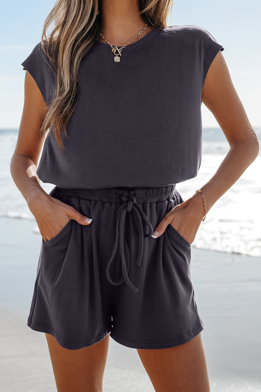 Black Open Back Drawstring Romper LT