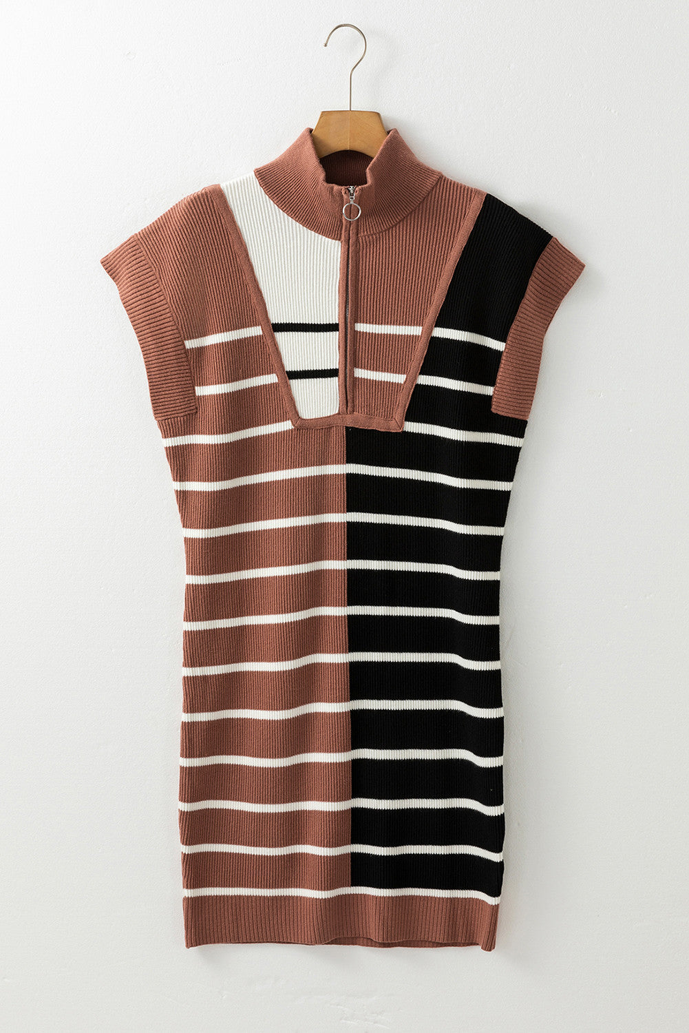 Colorblock Zip Collar Sweater Dress LT