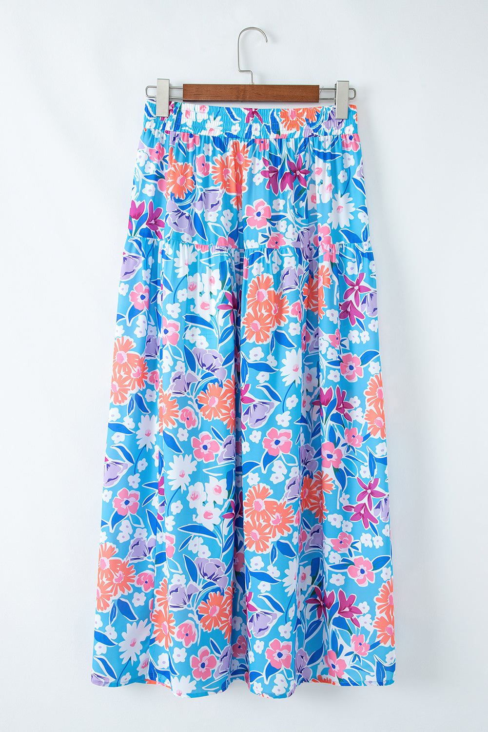 Sky Blue Floral Split Wrap Long Skirt LT