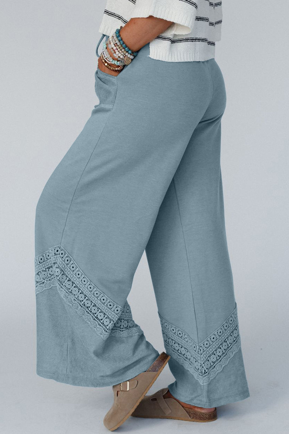 Dusk Blue Lace Patched Wide Leg Pants LT