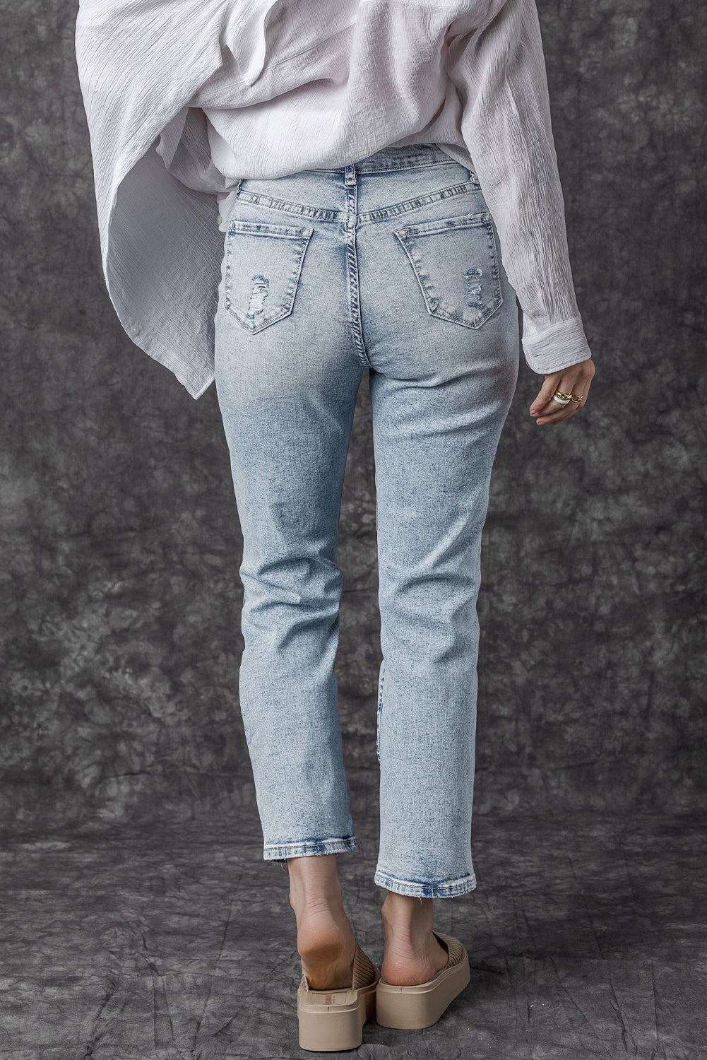 Sky Blue Light Wash Frayed Denim Jeans LT